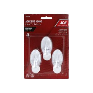 Ace 3-Piece Adhesive Hook White and Clear 1.2 x 1.9inch Ace 3-Piece Adhesive Hook White and Clear 1.2 x 1.9inch